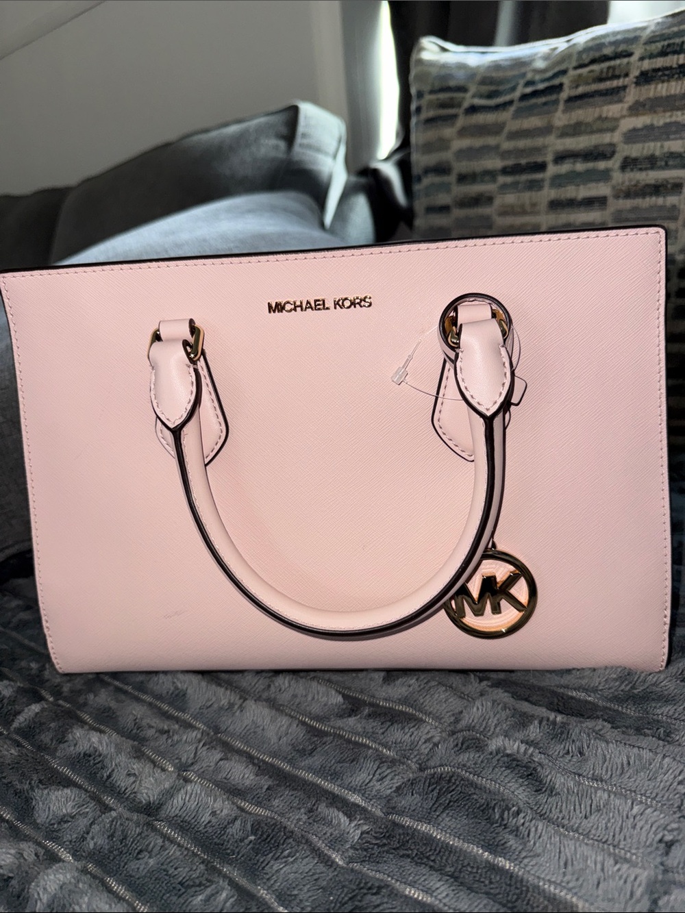 Michael Kors Light Pink Saffiano Leather Satchel with Gold Hardware